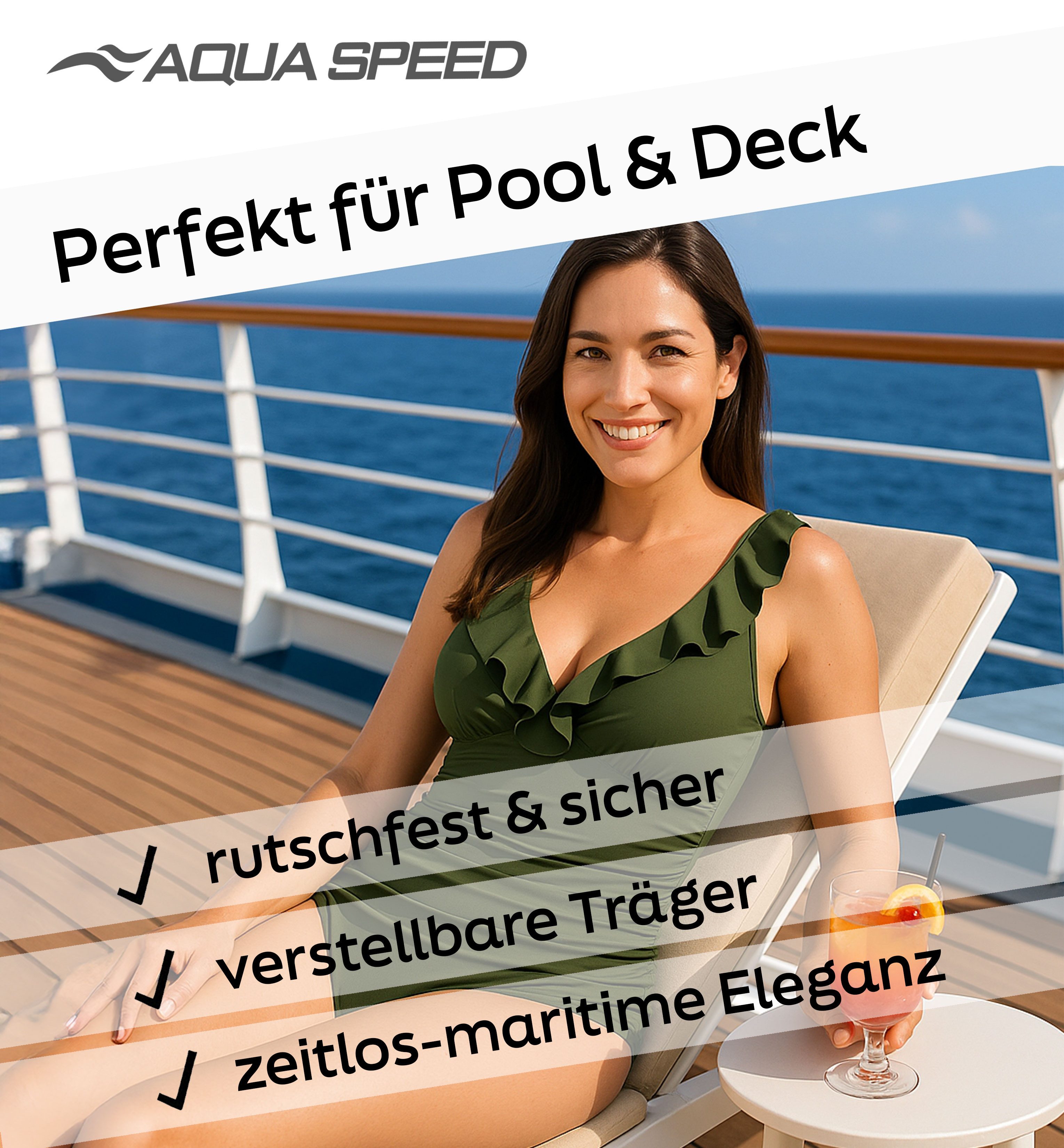 Aqua Speed Badeanzug Figur schmeichelnder Lydia Badeanzug mit kl. Handtuch (elegante Farben und jugendliches Design)