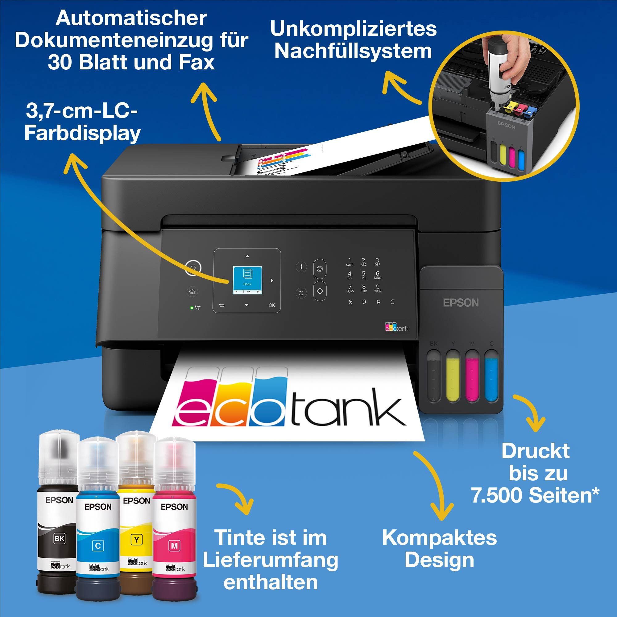 Epson EcoTank ET-4900 Multifunktionsdrucker, (WLAN (Wi-Fi), LAN (Ethernet), Wi-Fi Direct)