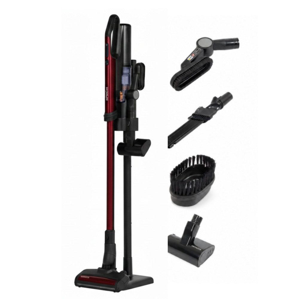 Hitachi Akku-Handstaubsauger PV-XH 4 PL AR 2in1 Akku-Sauger (50 Min., LED, HEPA, Ladestation), 550 W, beutellos, Green-Light-LED-Technologie, bis zu 50 Min. Laufzeit, 225 AW Saugkraft