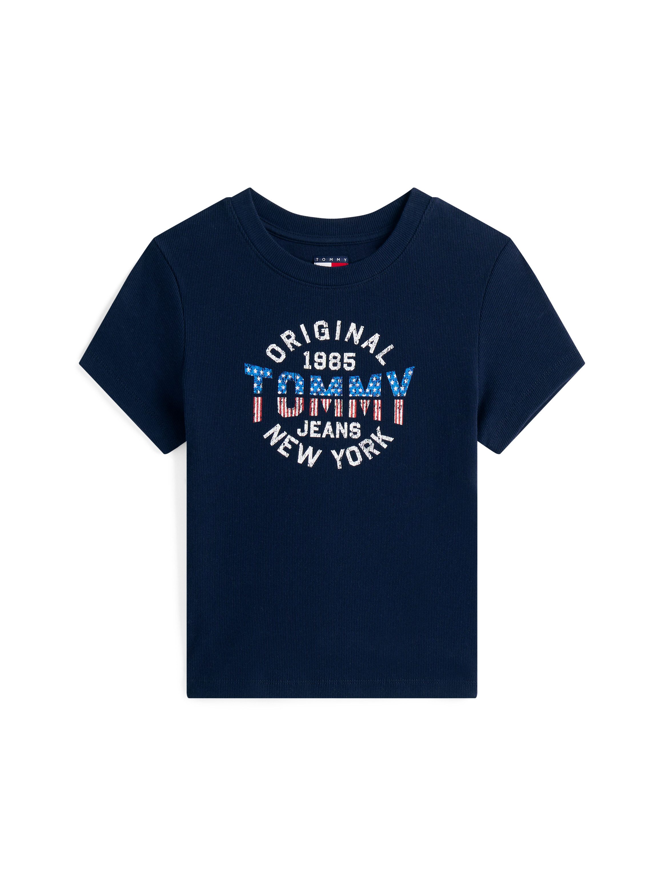 Tommy Jeans Kurzarmshirt TJW SLIM SH TOMMY NY RIB TEE Baumwollmischung, slim fit, in gerippter Struktur