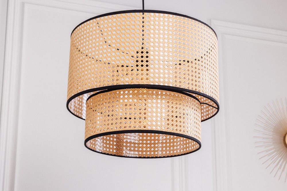 riess-ambiente Hängeleuchte VIENNA 45cm natur / schwarz, ohne Leuchtmittel, Wohnzimmer · mit Lampenschirm · Wiener Geflecht · Retro