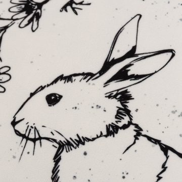 Clayre & Eef Dekokissen Kissenhülle Kaninchen Blumenkranz aus Kunstfaser weiß schwarz 45x45cm