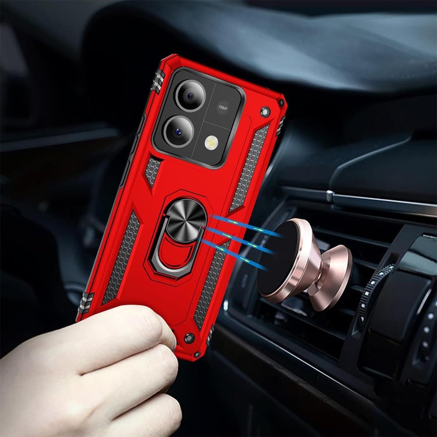 CoolGadget Handyhülle Armor Shield Case für Xiaomi Redmi Note 13 Pro 5G 6,67 Zoll, Outdoor Cover Magnet Ringhalter Handy Hülle für Redmi Note 13 Pro 5G – Bild 4 von 5
