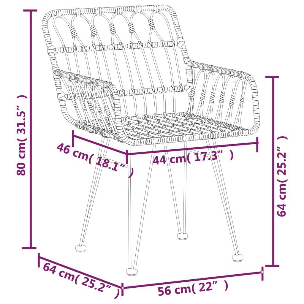 Gartenstühle Gartenstuhl vidaXL cm St) Stk. (2 Braun 56x64x80 2 | Armlehnen Braun PE-Rattan mit