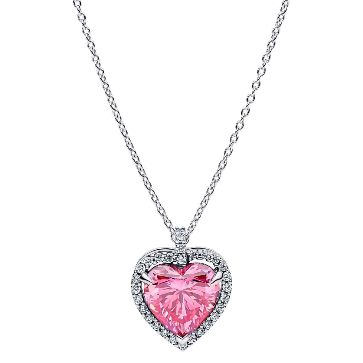Pandora Herzkette 394414C01-45, für Damen-Kette Pinkfarbenes Halo Herz Silber