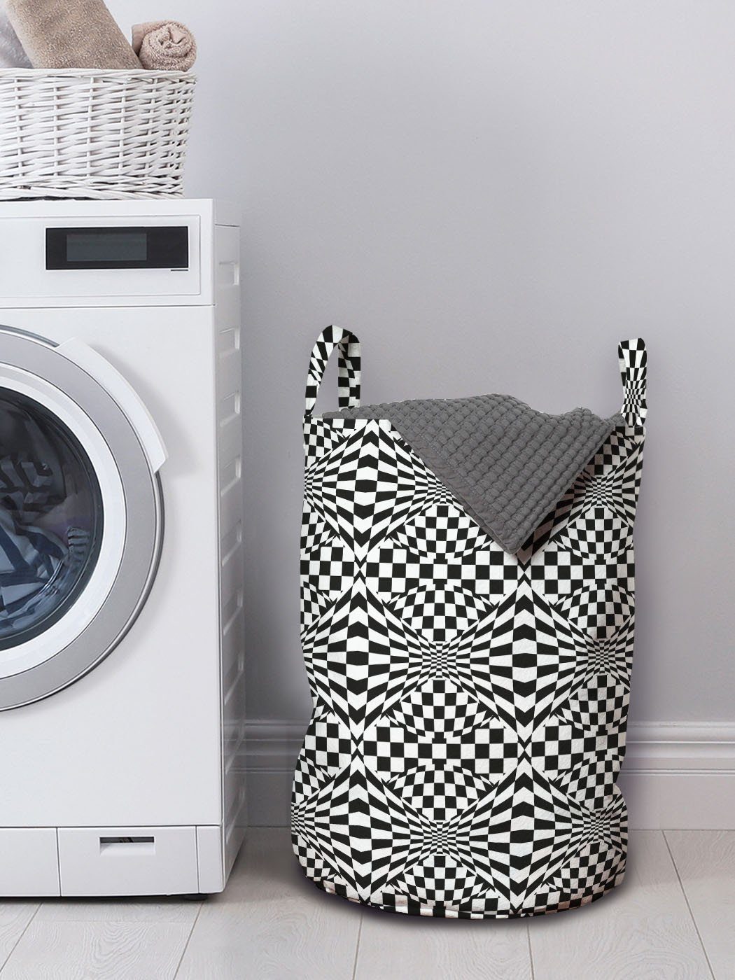 Bild Griffen Geometrisch Wäschekorb für Groovy Kordelzugverschluss Waschsalons, Wäschesäckchen Abakuhaus Checkered mit