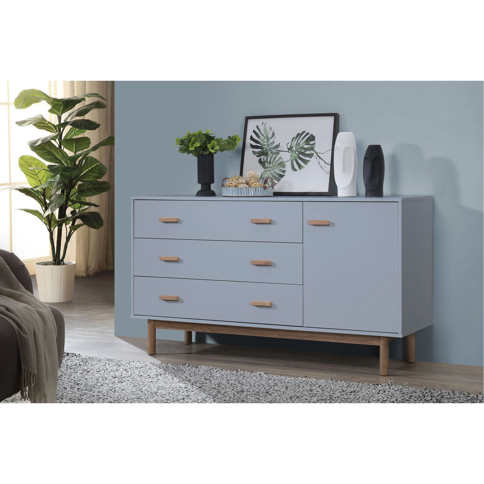 loft24 Sideboard Mason, Anrichte, 3 Schubladen, 1 Tür, MDF, Holzoptik, Breite 144 cm