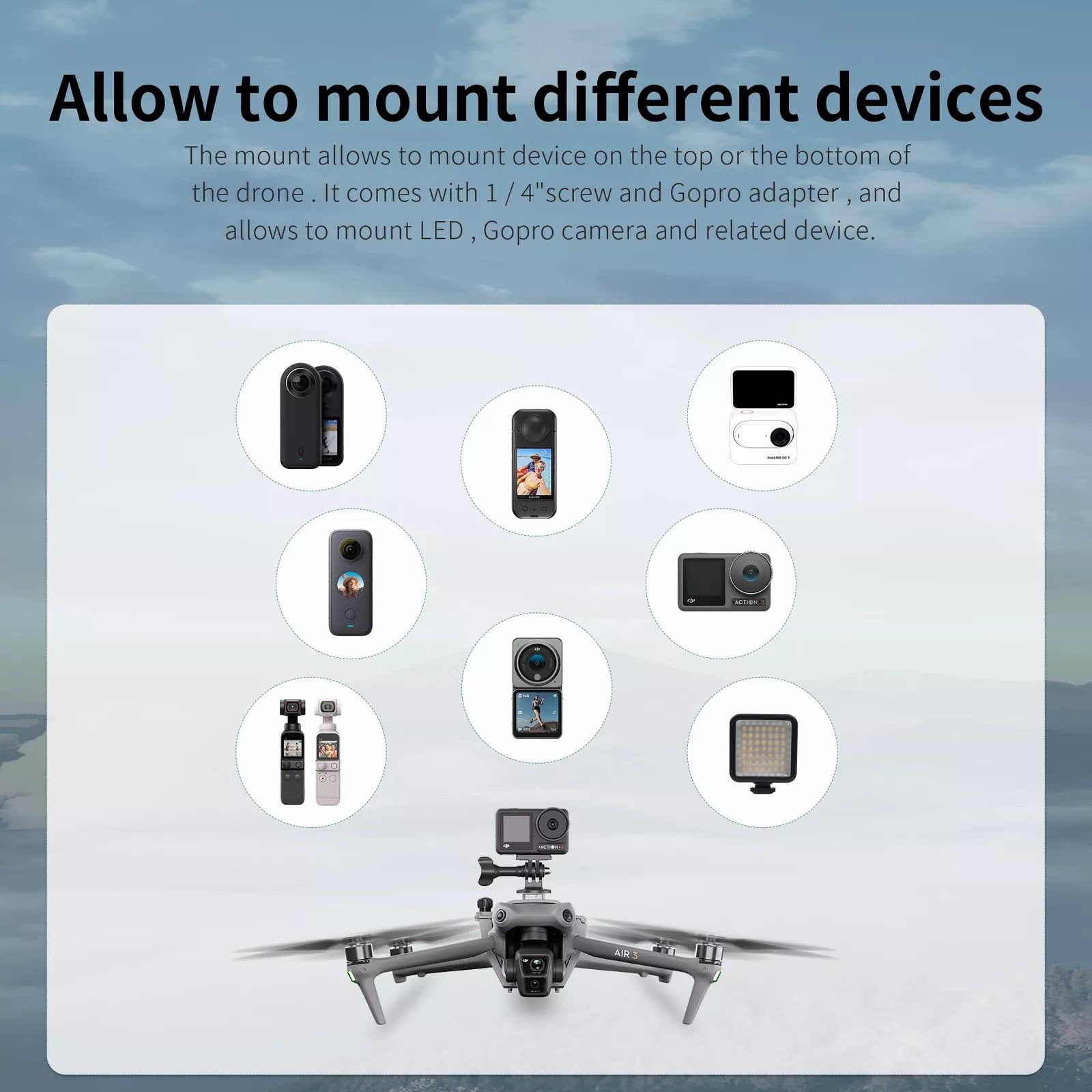 STARTRC Multifunktionale Erweiterungshalterung für DJI Air 3S 3 Action 5 Pro Zubehör Drohne