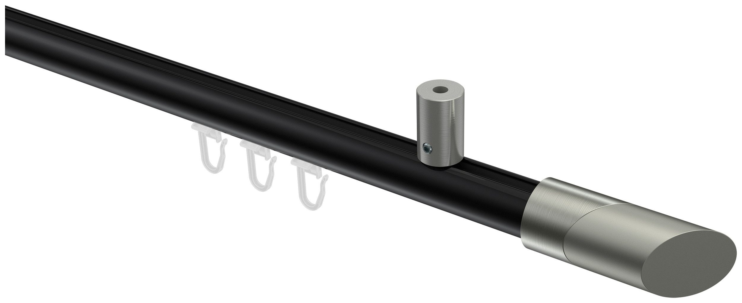 INTERDECO Innenlaufschiene Sonius Verano, Ø 20 mm, 1-läufig, Fixmaß, kürzbar, Deckenmontage, Aluminium, Schwarz / Edelstahl-Optik / Bicolor