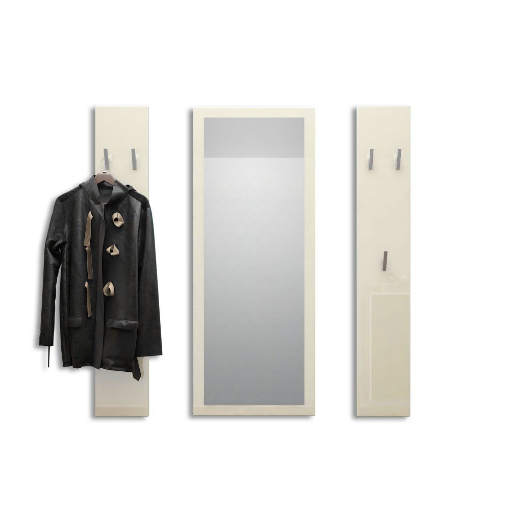 Vladon Шкафы-Set Spot, (Flurgarderobe, mit 2 Панели гардеробныеn und 1 Spiegel), Creme Hochglanz (Paneel: 24 x 140 x 10 cm/Spiegel: 55 x 139 x 2 cm)