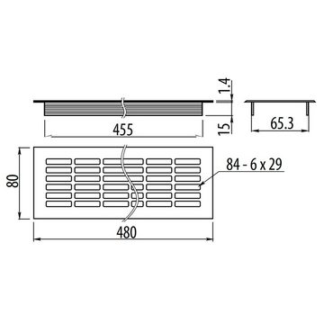 SO-TECH® Lüftungsgitter Lüftungsgitter Lochblech 480 x 81 mm Silber EV1 Lochgitter Stegblech