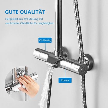 KOMIRO Duschsystem Dreifunktions-Duschsystem mit Thermostat, Duscharmatur,Regendusche Überkopfbrause 25cm Handbrause 3 Strahlarten