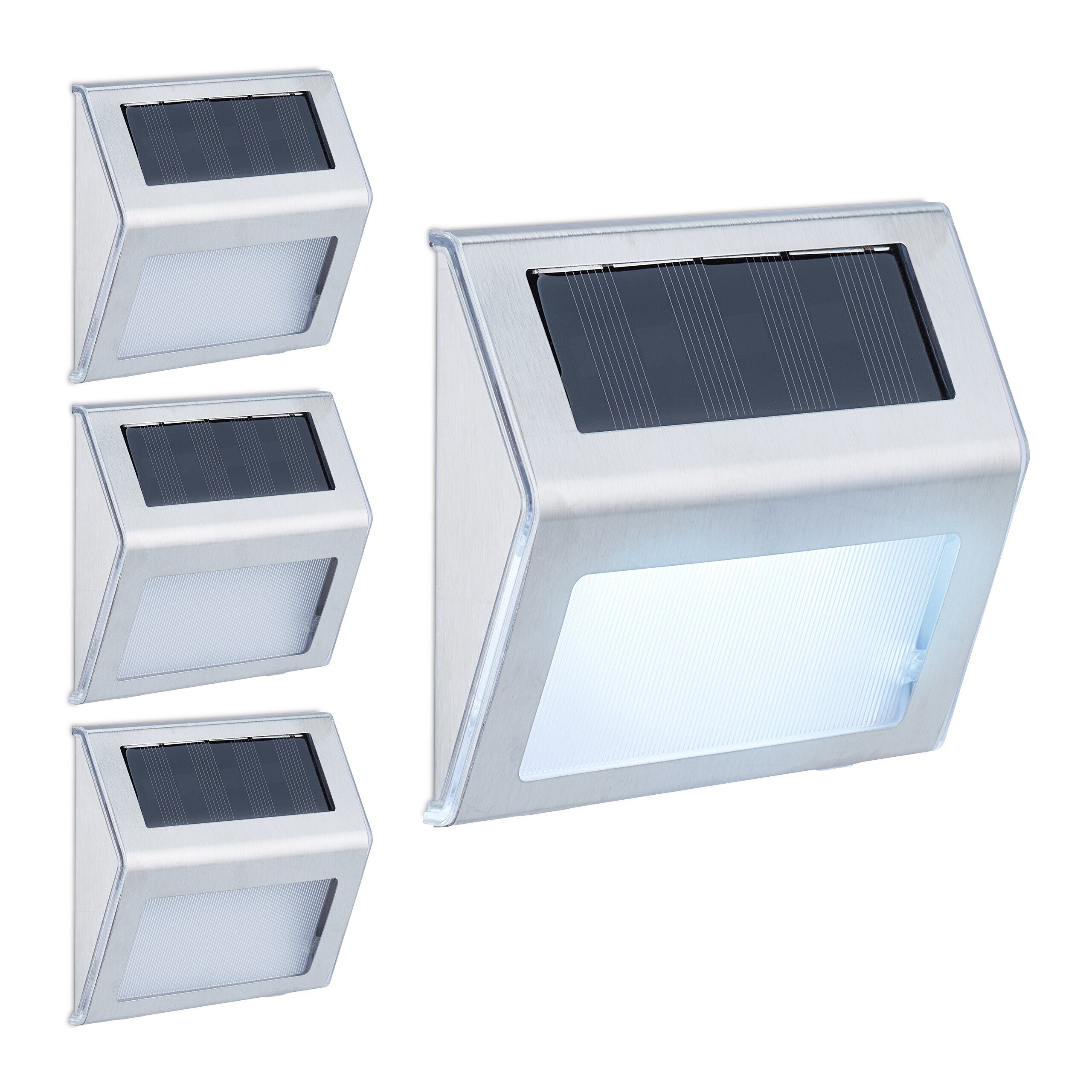 relaxdays LED Solarleuchte Solarlampen für die Wand, 4er Pack