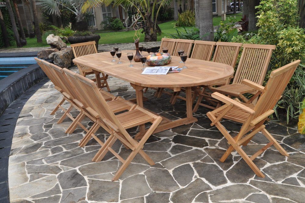 Teako Design Klappstuhl Teak Klappstuhl Alessandria (2 Stück) + Auflage in creme