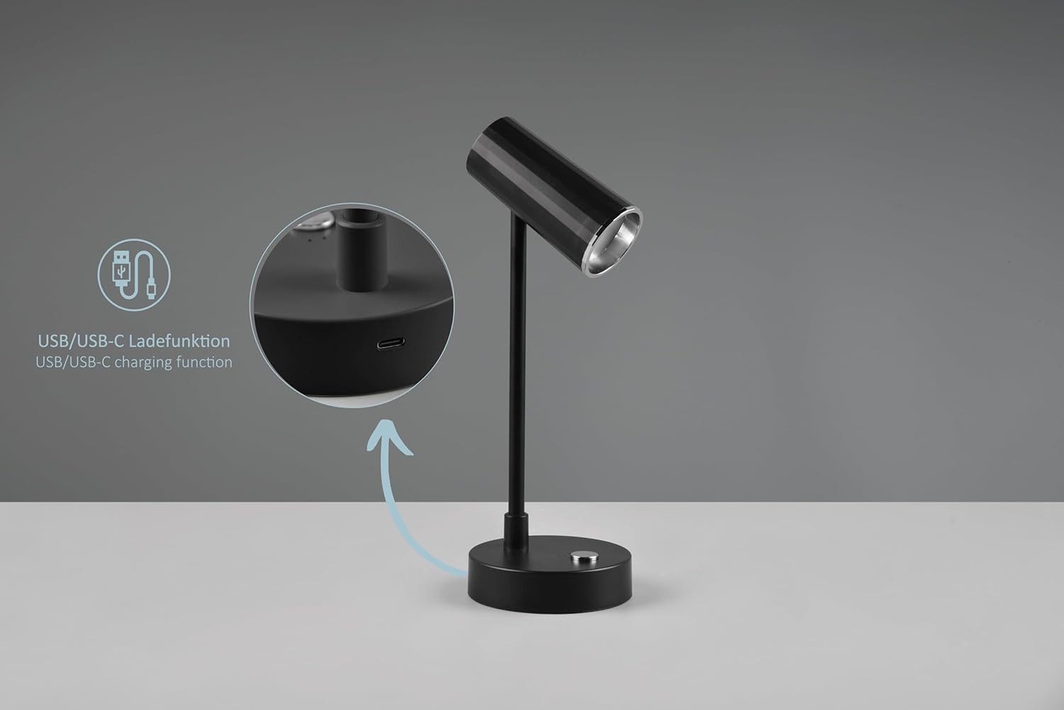 lightling LED Tischleuchte Lendi, LED fest integriert, Tageslichtweiß, Lichtfarbe einstellbar, Akkubetrieb, Sensordimmer, USB-C