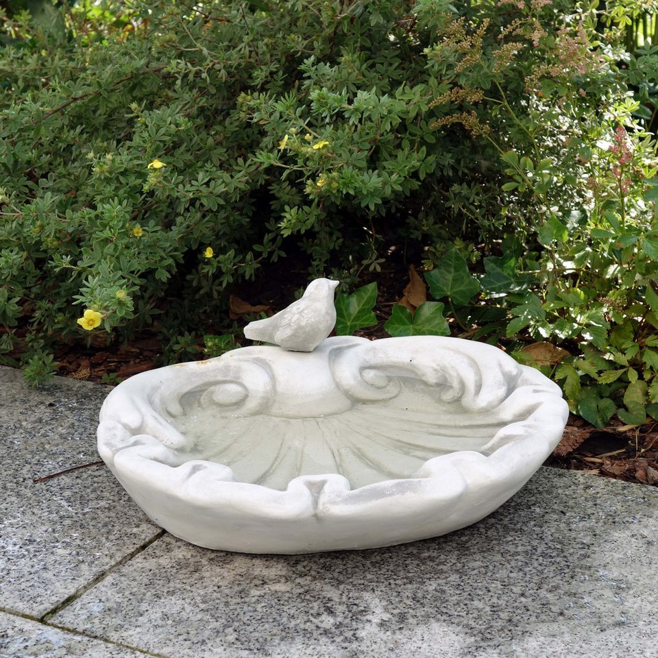 gartendekoparadies.de Gartenfigur Vogel-Tränke Blatt, Vogelbad, Steinfigur, H. 13 cm, 11 kg, Frostsicher