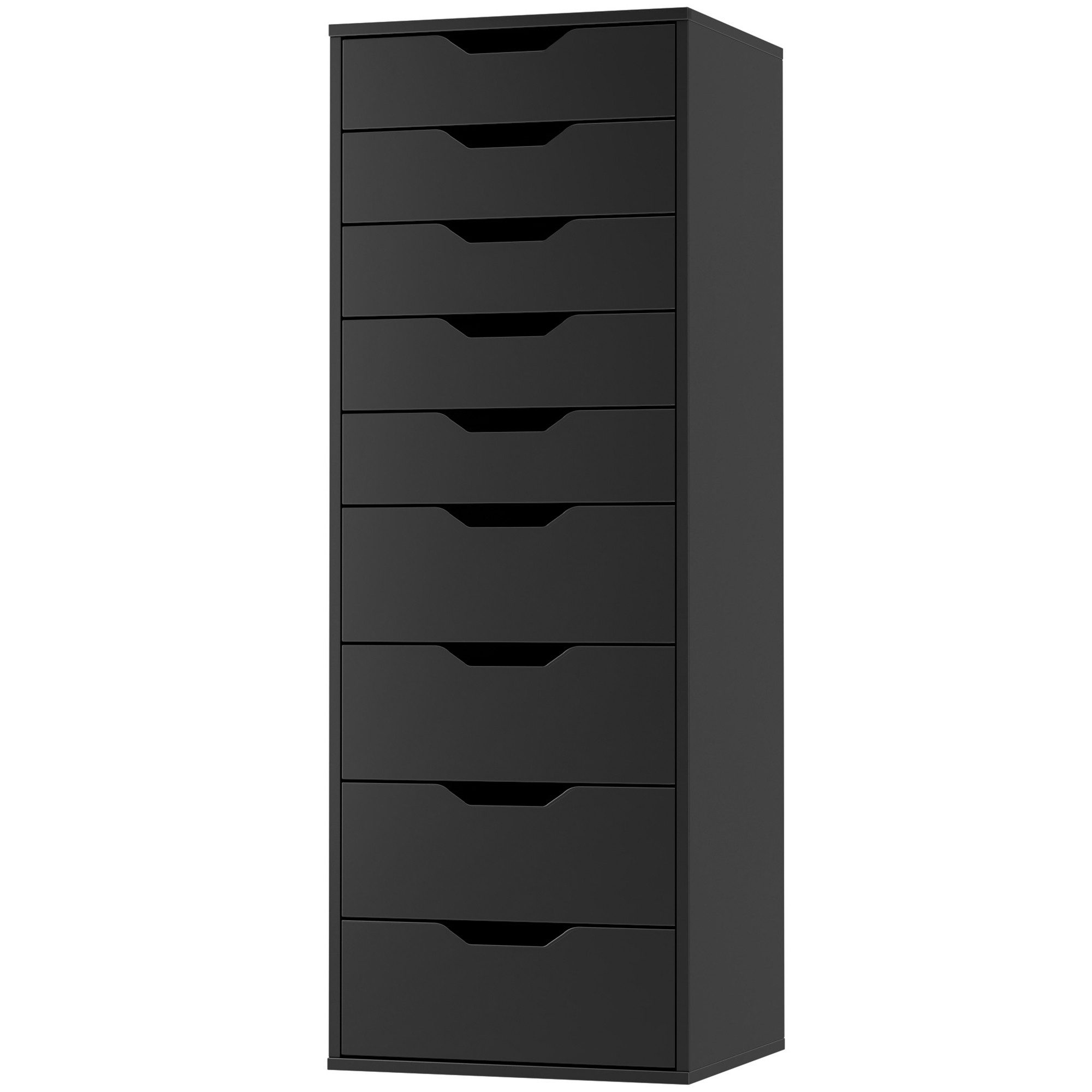 Homfa Kommode Schubladenschrank, Hochkommode, mit 9 Schubladen, schmal, schwarz, 45x40x124 cm