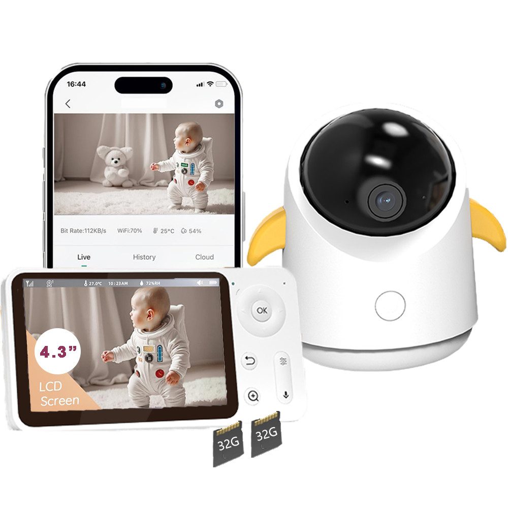 Video-Babyphone 4,3" Babyphone mit Kamera WLAN Video Babyfon mit App & Speicher Karte