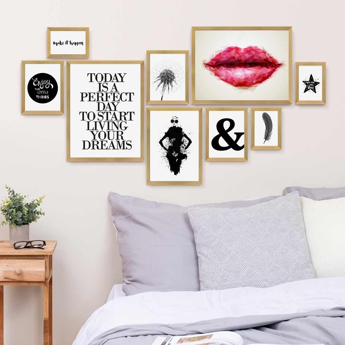 PHOTOLINI Bilderrahmen 9er Set No.3 Poster-Rahmen in verschiedenen Formaten für Einzelbilder, für 9 Bilder (9er Set No.3), MDF Holz, Acrylglas & Zubehör, Formate 10x15 bis 30x40 cm