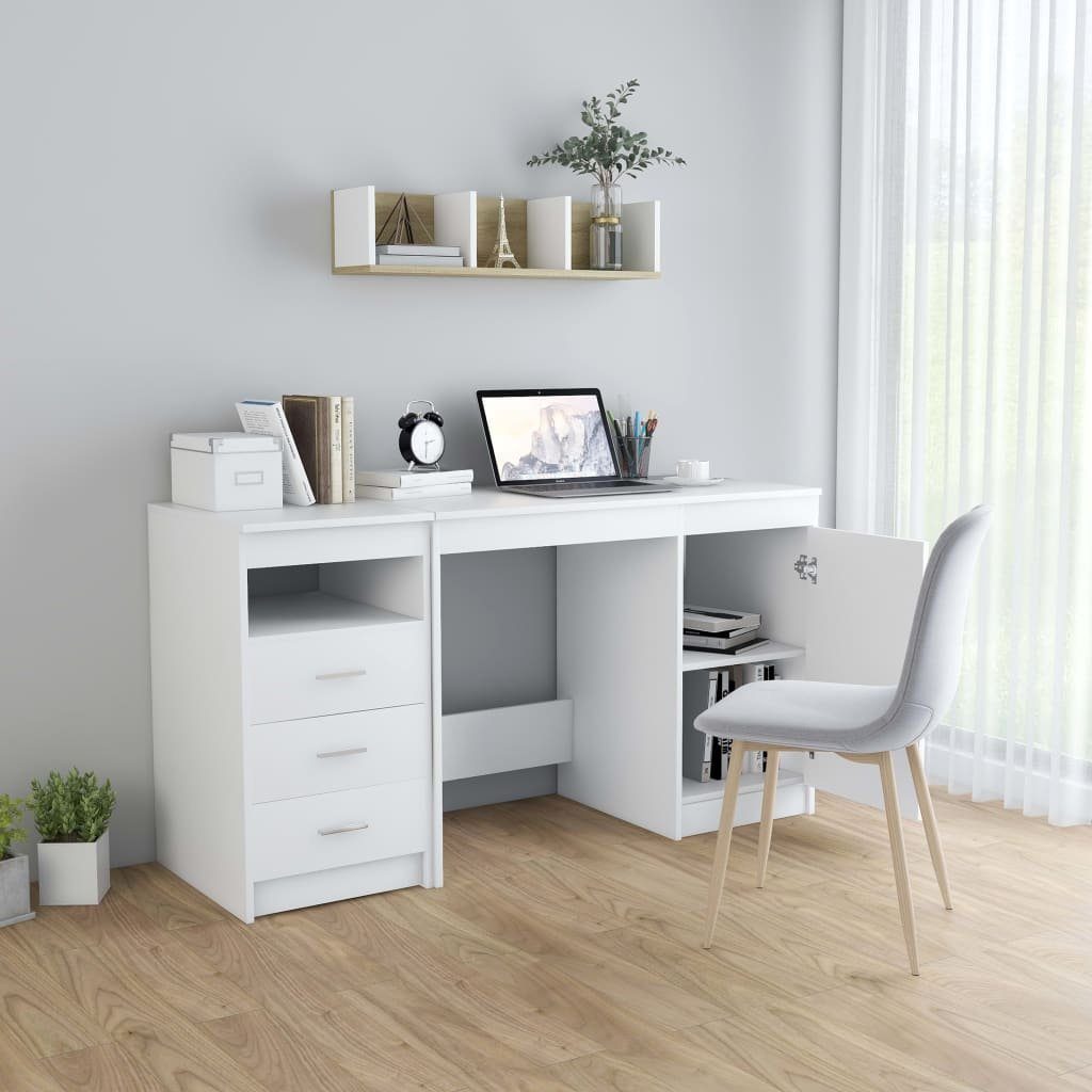 furnicato Schreibtisch 140x50x76 cm Weiß Holzwerkstoff