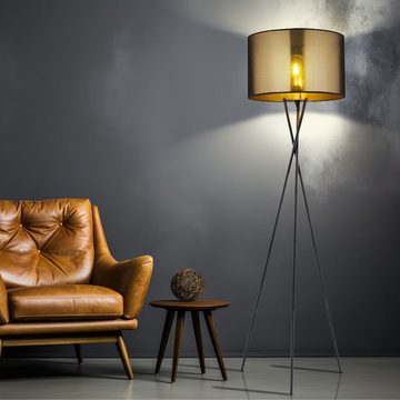 etc-shop Stehlampe, Leuchtmittel nicht inklusive, Stehlampe Wohnzimmerleuchte Stativ Textil Schirm gold schwarz H 159 cm