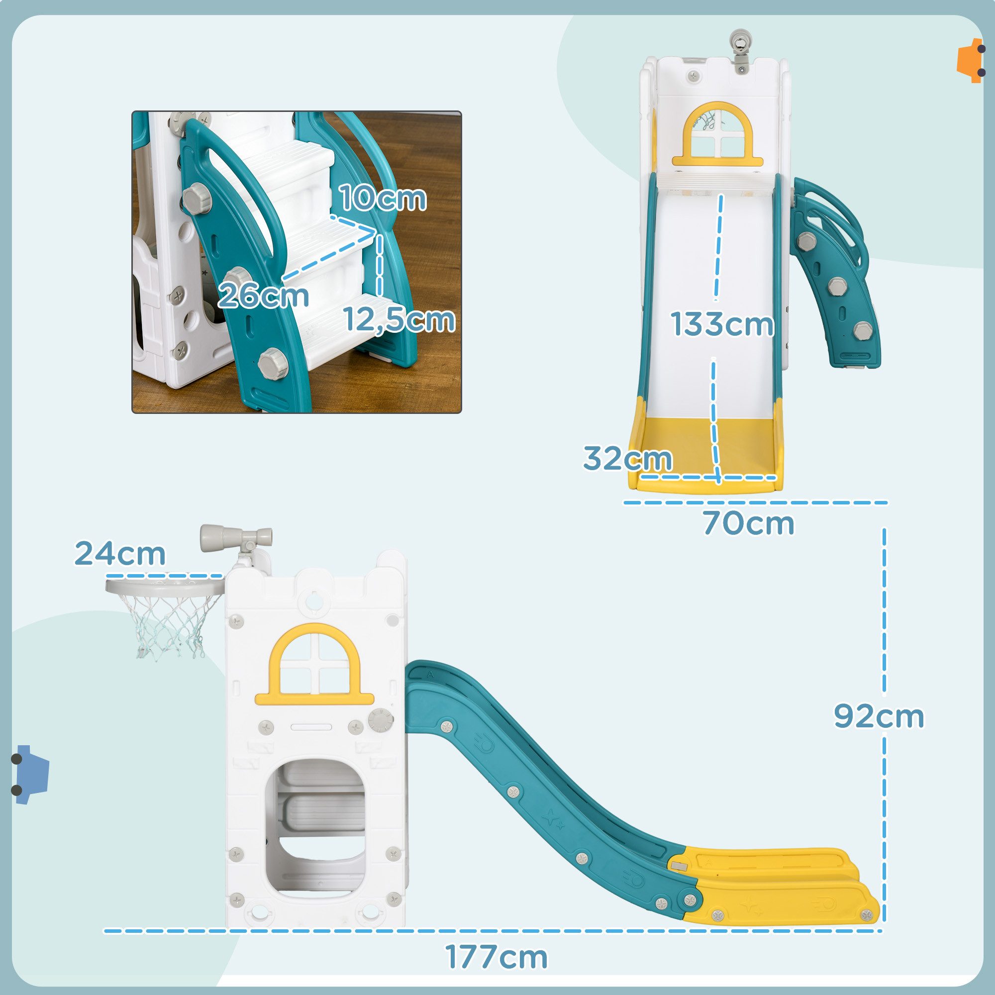 Novzep Indoor-Rutsche 4 in 1 Kinderrutsche mit Basketballkorb, Teleskop Klettergerüst