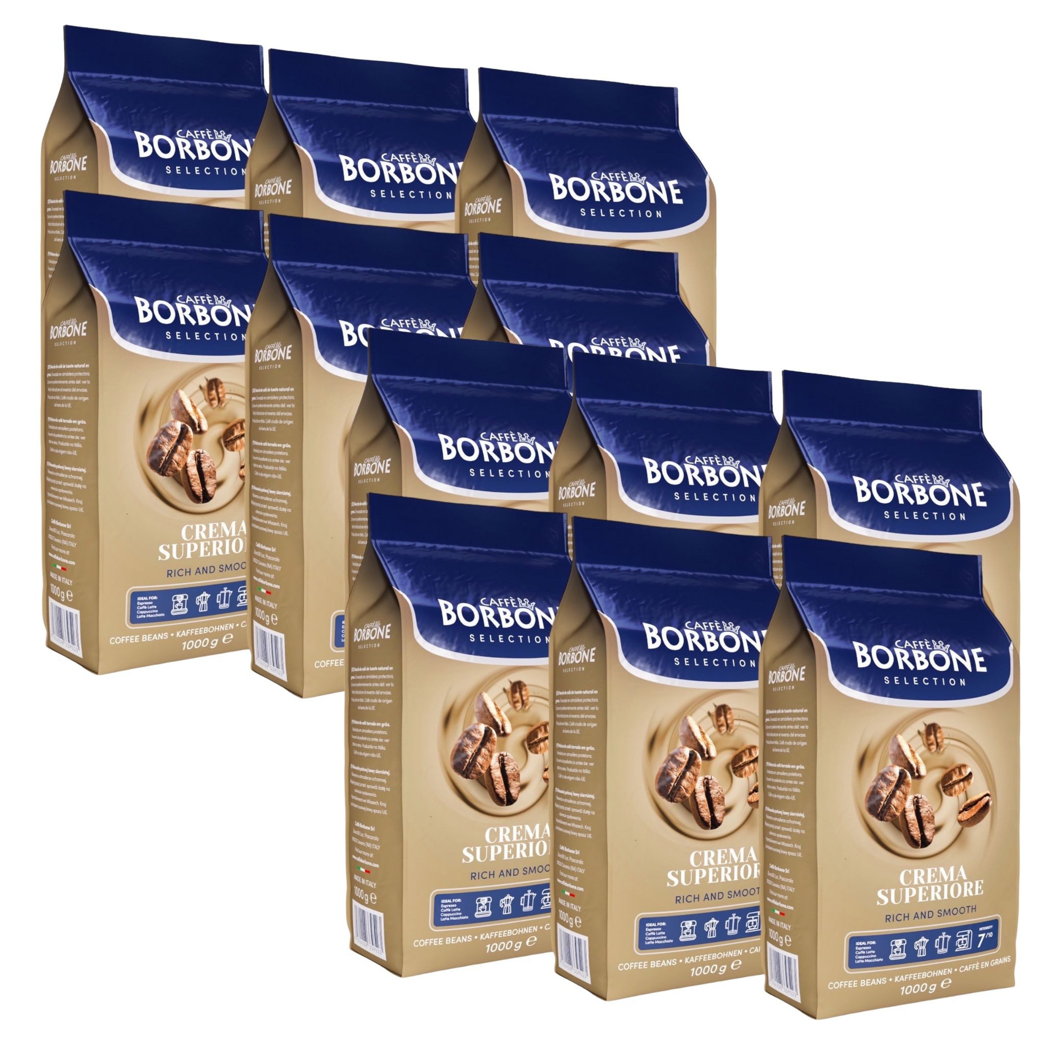 Caffè Borbone Kaffee Caffè Borbone Selection Crema Superiore 12x 1000g, 12 x 1000 g, (12x 1 Kg Crema Superiore, 60% Arabica 40% Robusta Bohnen, Vorteilspaket Büro Vorrat)
