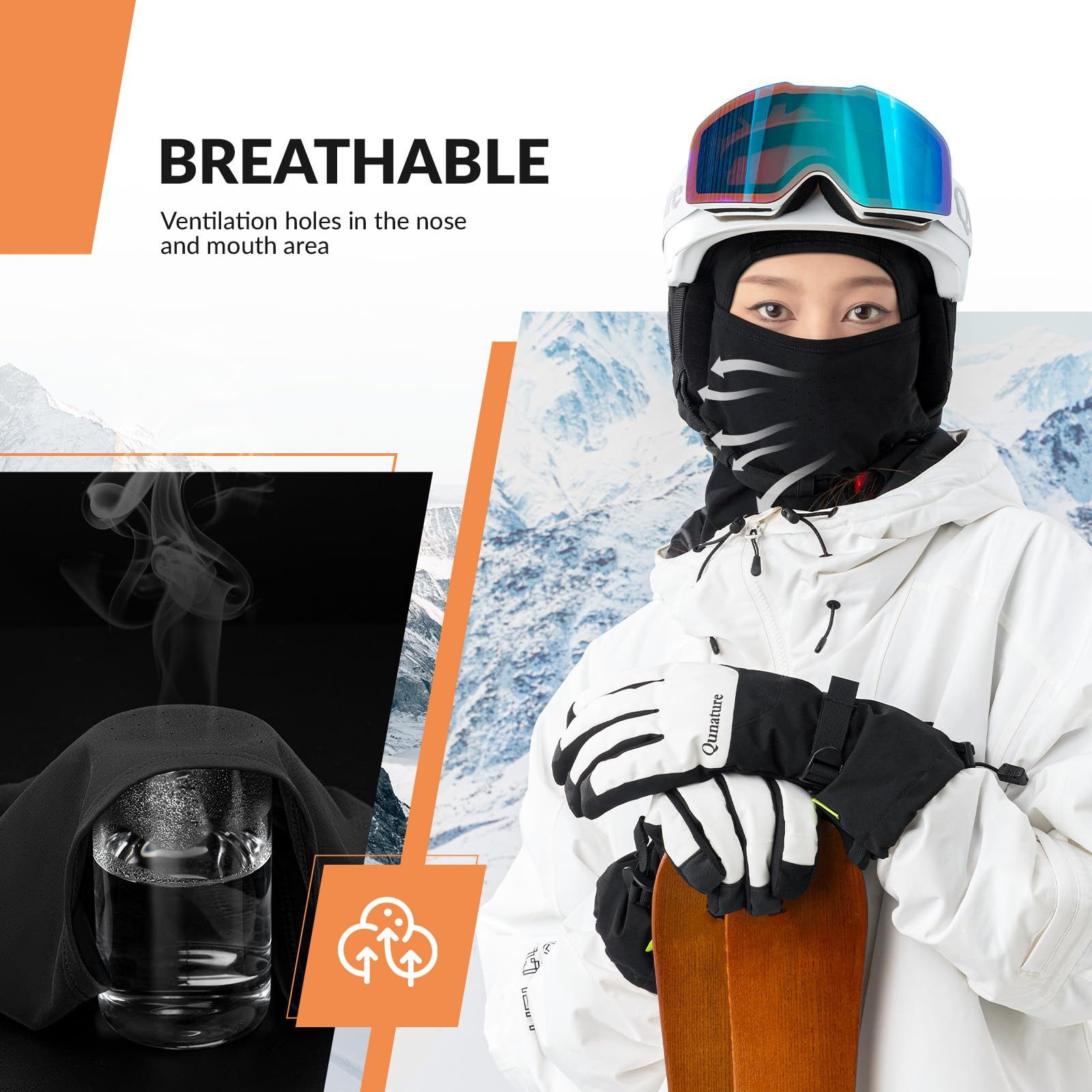 ROCKBROS Sturmhaube Balaclava Winter Skimaske Winddichte Atmungsaktive Gesichtsmaske M/L MULTIFUNKTIONAL