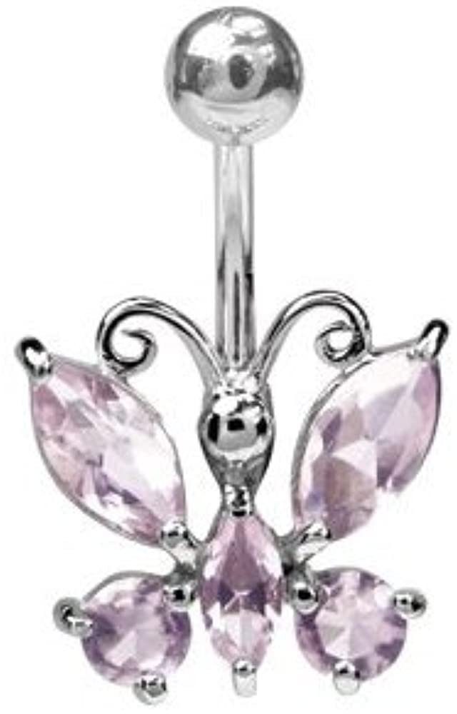 Karisma Bauchnabelpiercing Nabel Banabell Edelstahl Piercing Schmetterling Zirkonia Steine SBZ-03