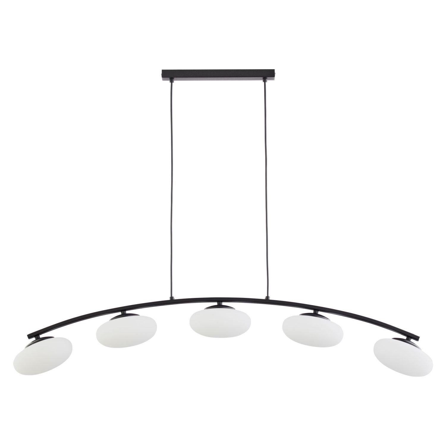 Licht-Erlebnisse Pendelleuchte STRELAN, ohne Leuchtmittel, Glas Metall Modern 5-flammig 110 cm lang gebogen Schwarz Weiß Esstisch
