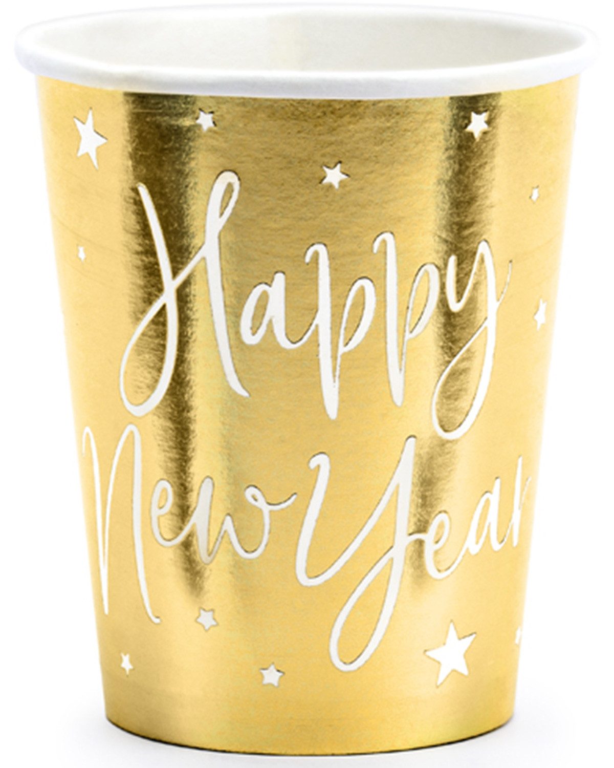 partydeco Einwegbecher 6 Pappbecher 'Happy New Year' 220ml, Gold, 100% Papier, Pappe