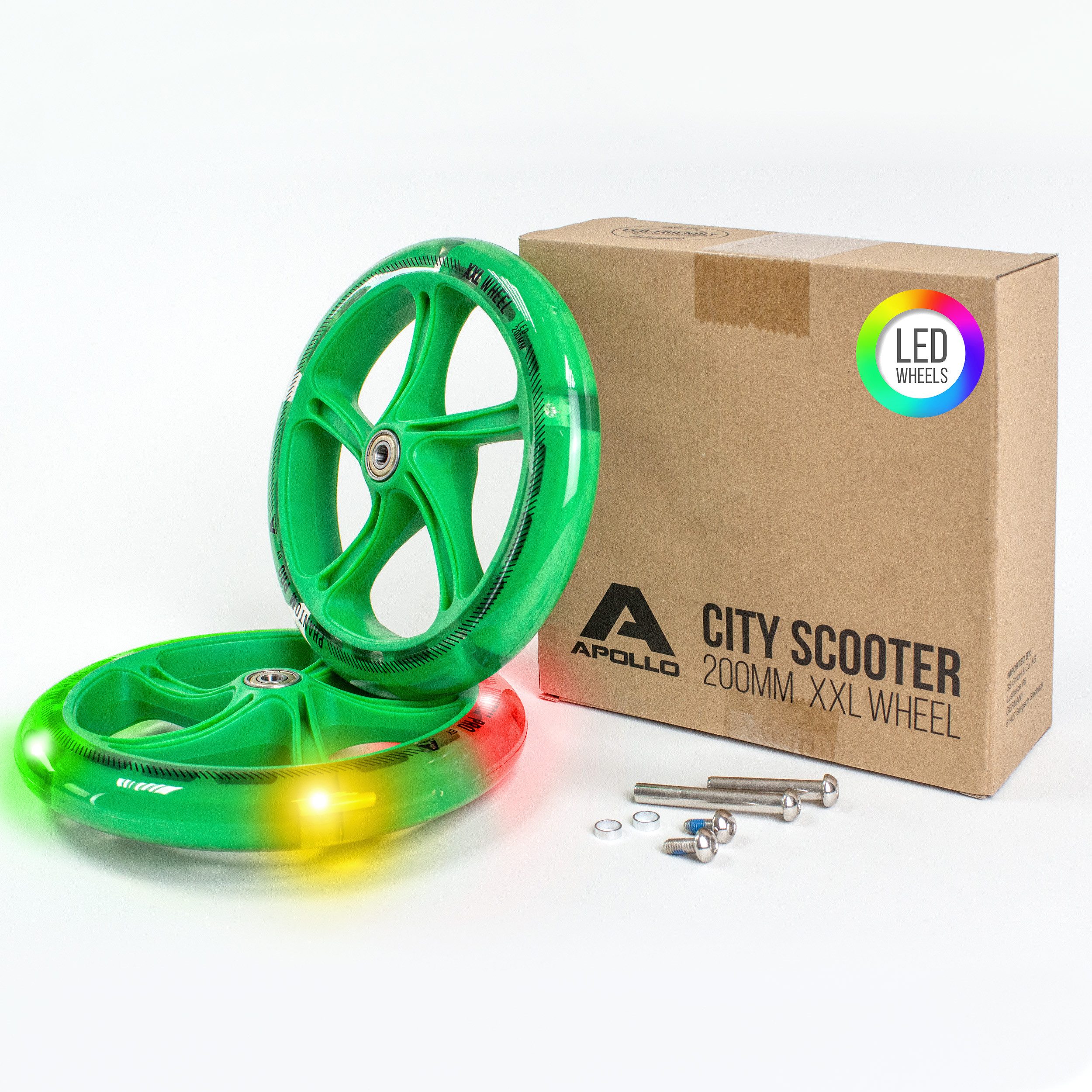 Apollo Scooter City Scooter 200mm Ersatzräder, auch als LED-Rollen erhältlich, auch in LED-Ausführung erhältlich