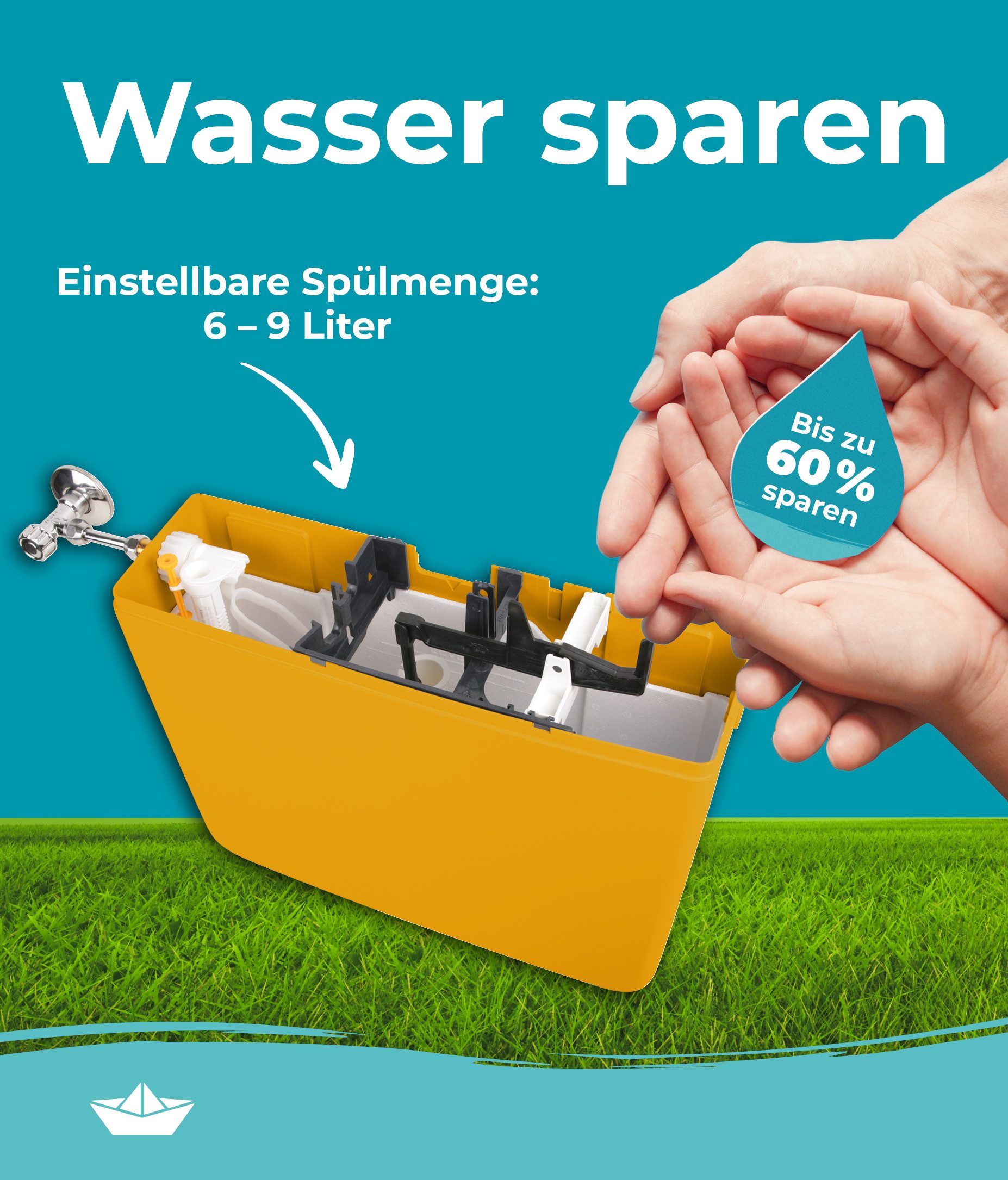Calmwaters Spülkasten Elements, Komplettset Anschluss links/rechts, Anschluss hinten separat zu kaufen, Aufputz, Spül-Stopp Taste, 29HB2729