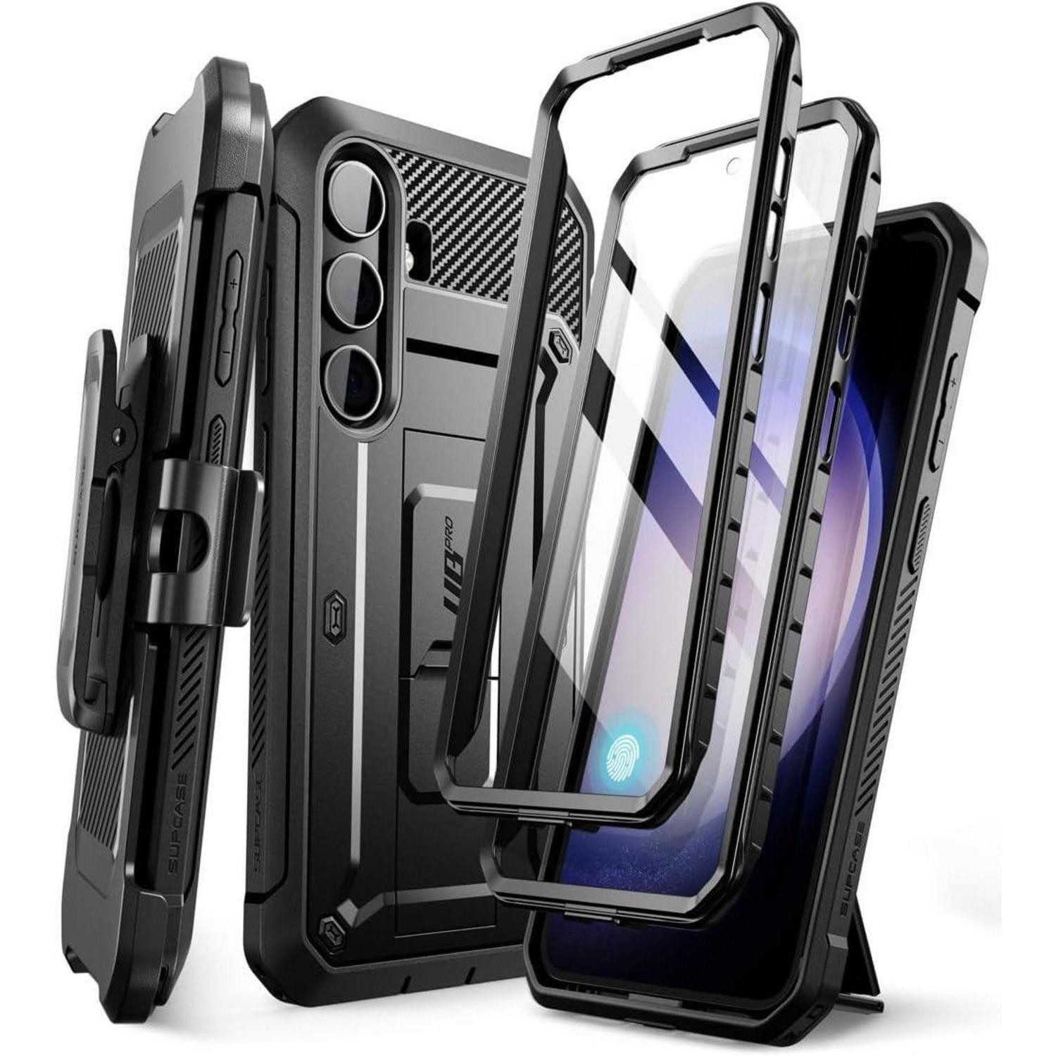 LuxusKollektion Smartphone-Hülle Handyhülle Galaxy S24 Bumper Displayschutz Ständer Schwarz