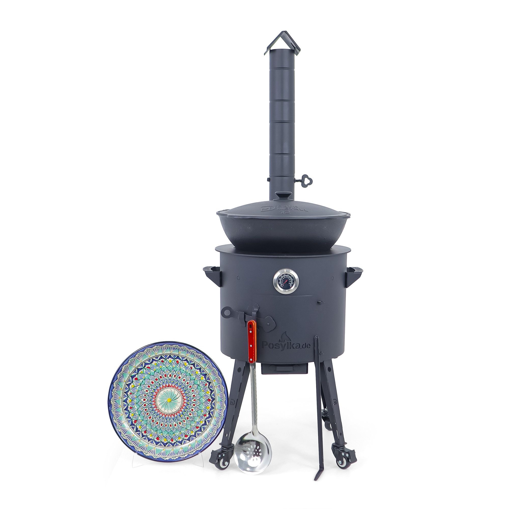 Posylka.de Feuerstelle Utschak Set Ø 40 cm Kasan 12 L flach Lagan 37 cm Kochringe Rollen, (11-St)