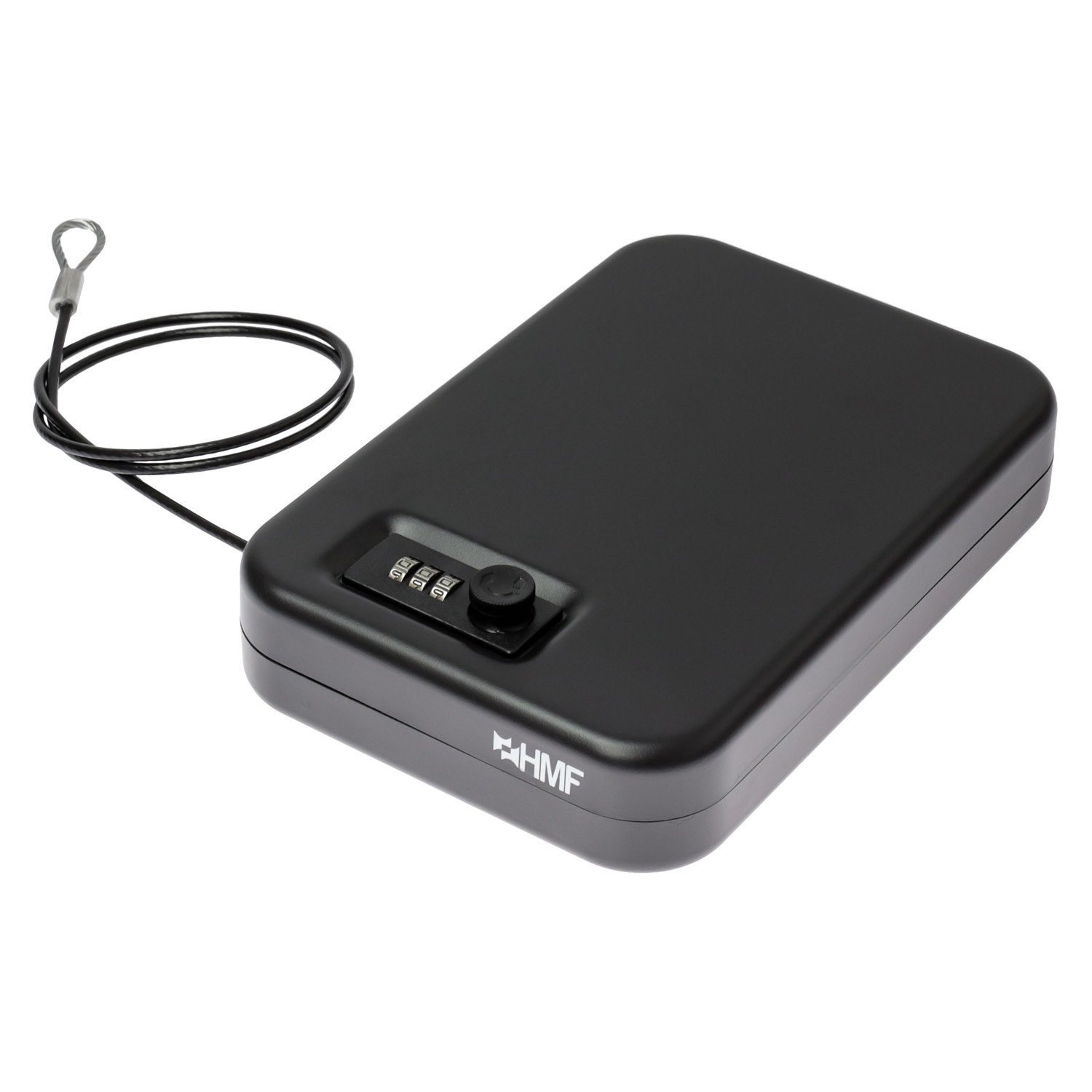 HMF Autotresor tragbarer Autosafe mit Sicherungskabel, Sicherheitsbox mit Zahlenschloss 24 x 16,5 x 4,5 cm, Autosafe schwarz