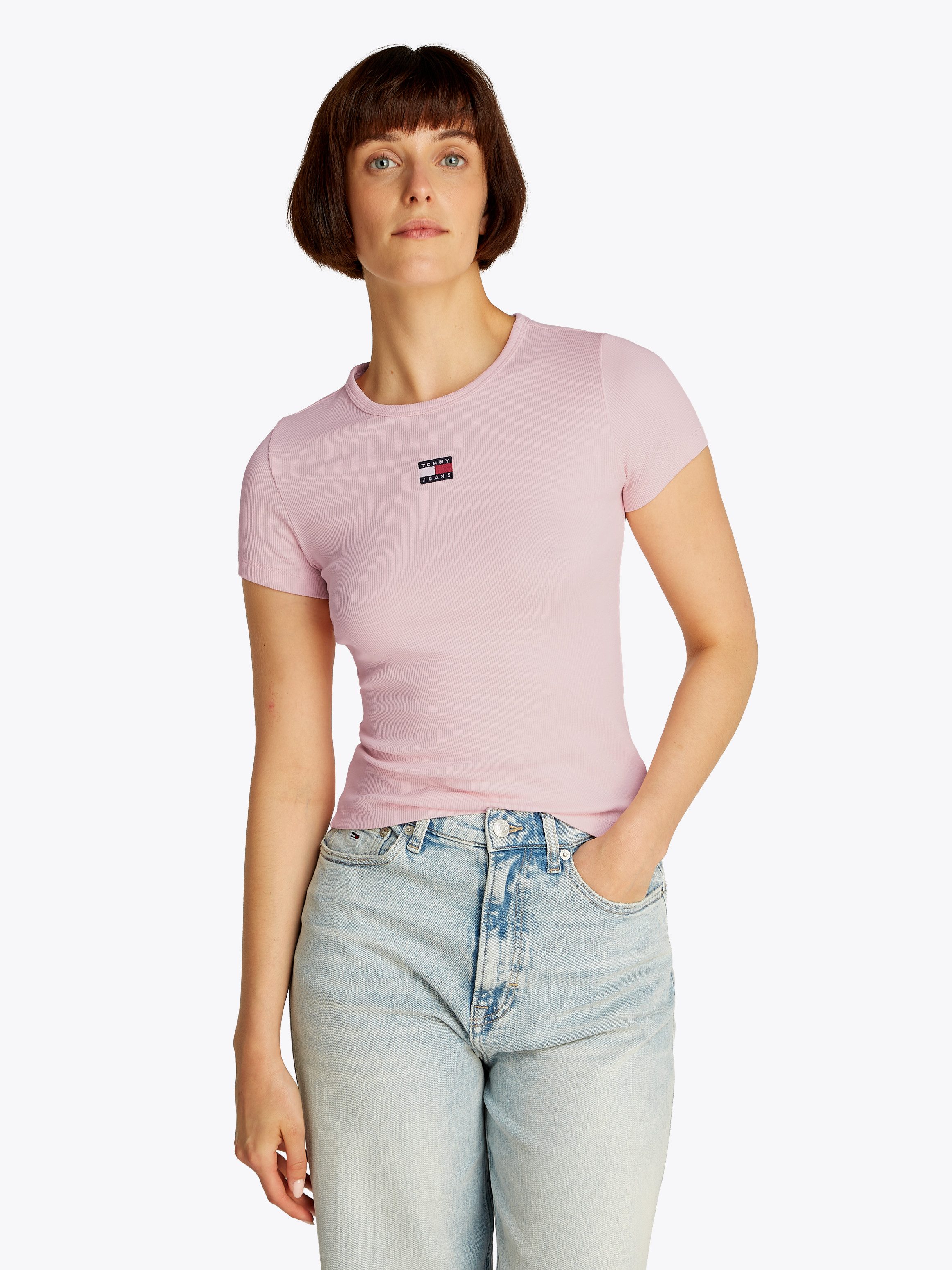 Tommy Jeans Kurzarmshirt TJW SLIM BADGE RIB TEE mit gerippter Struktur günstig online kaufen