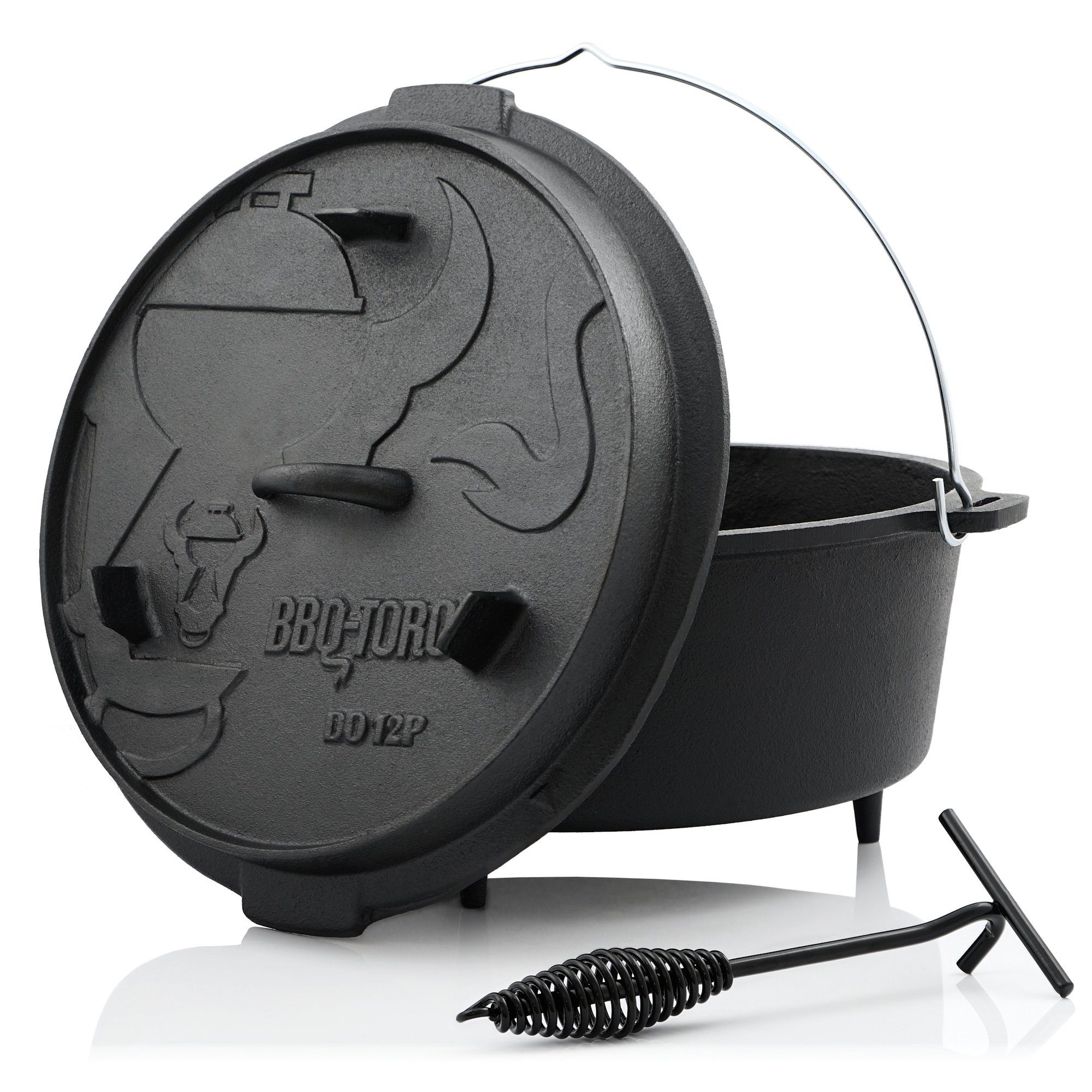BBQ-Toro Grilltopf Dutch Oven DO12P, 13,6 L Premium Gusseisen Kochtopf, Gusstopf, Gusseisen (3-tlg)