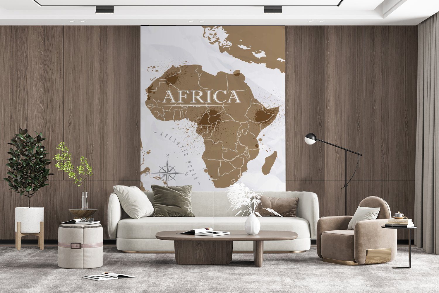 Matt, Vinyl (3 Fototapete bedruckt, - Montagefertig Wohnzimmer, für Afrika, Weltkarte MuchoWow Tapete Braun - Wandtapete St),