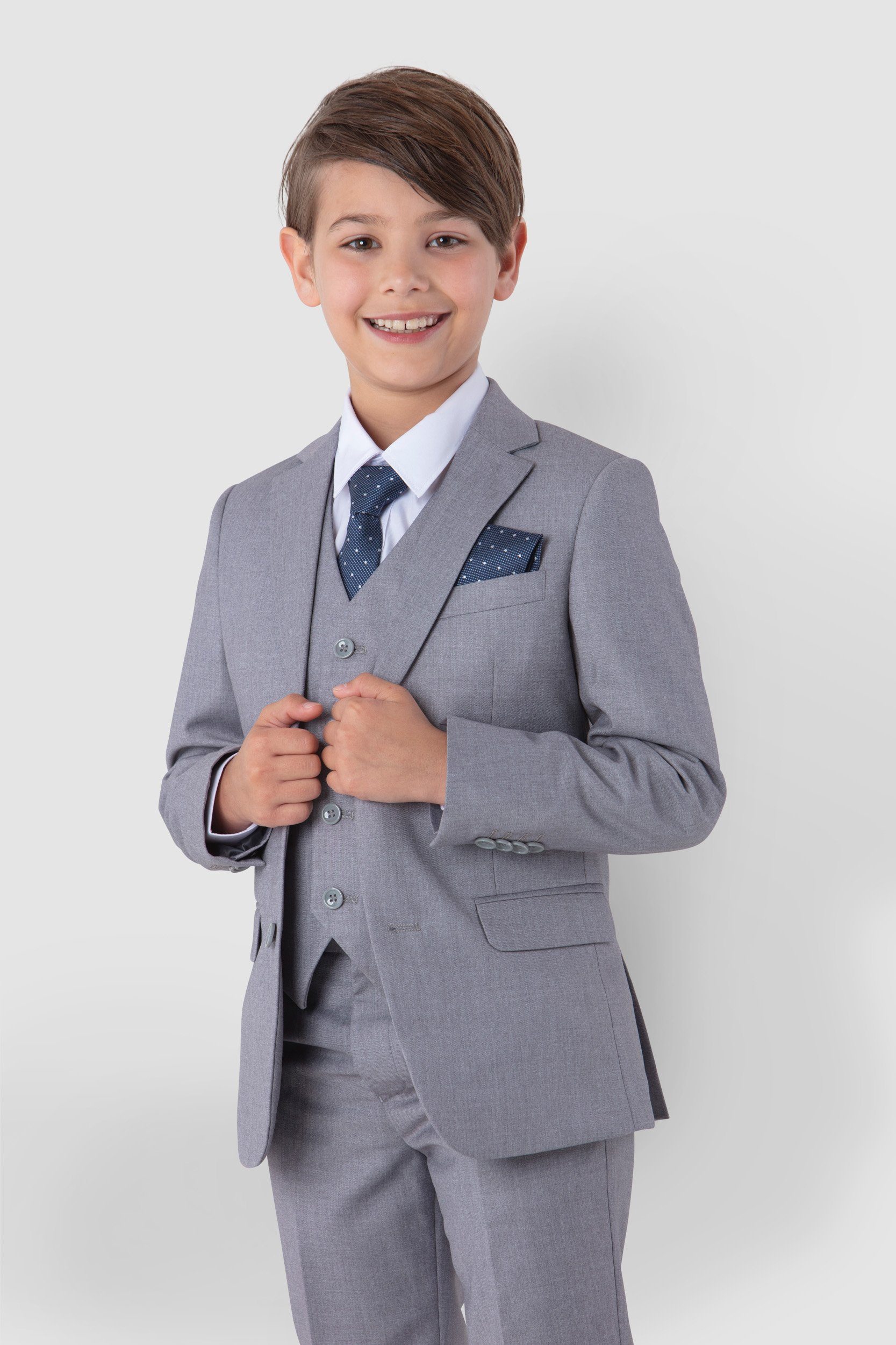 SANDER STELLAN Kinderanzug Jungen Anzug Kommunionanzug in Hellgrau, 6-teilig festlich, elegant