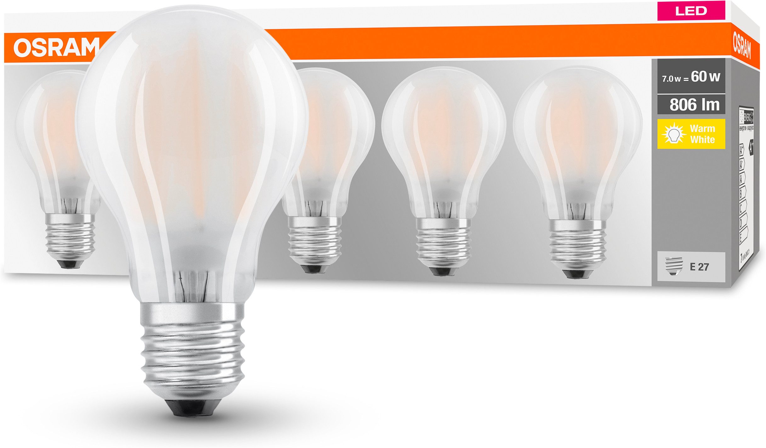 Osram LED-Leuchtmittel LED-Lampe Classic, E27, 5 St., Warmweiß