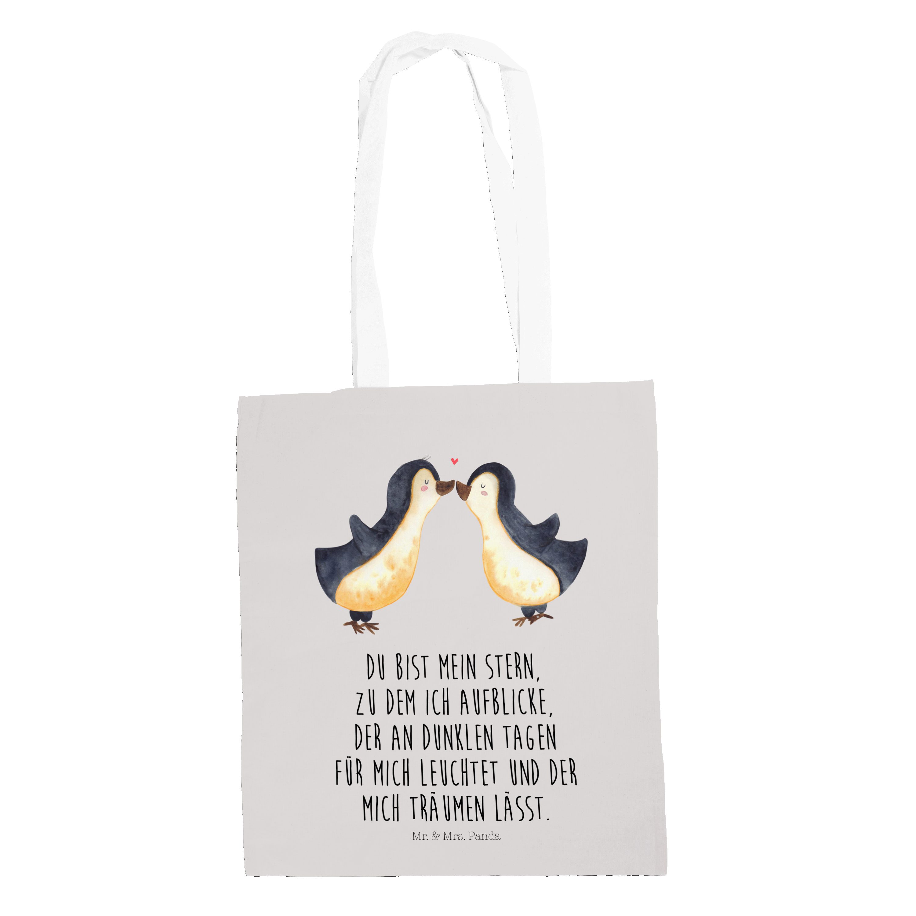 Mr. & Mrs. Panda Tragetasche Pinguin Liebe - Grau Pastell - Geschenk, große Liebe, Hocheitstag, Be (1-tlg)