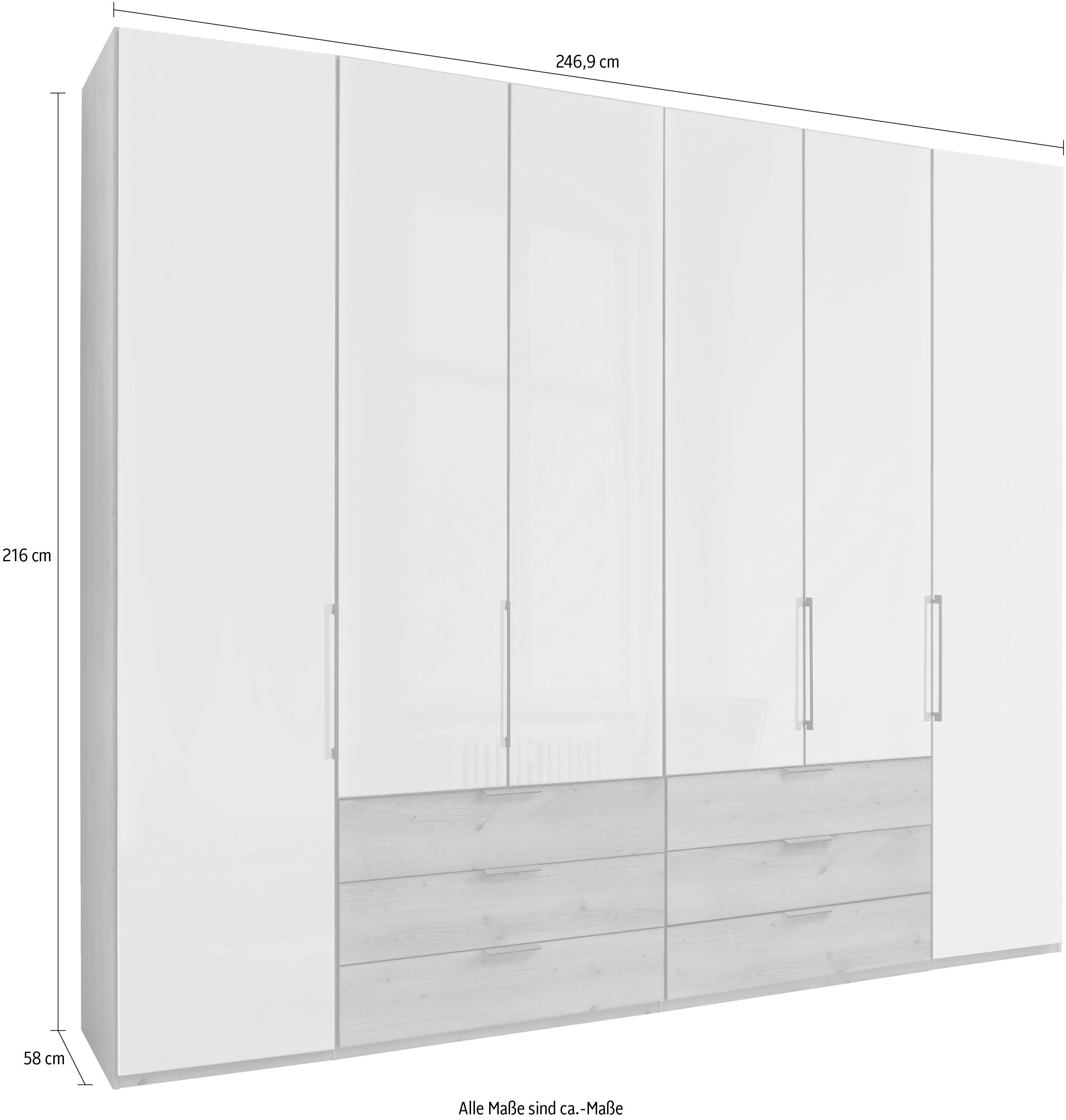 WIEMANN Falttürenschrank Monaco Teil-Glasfront hochwertige sowie Beschläge Schubladendämpfung inkl. Weiß Bianco-Eiche-Nachbildung/Glas