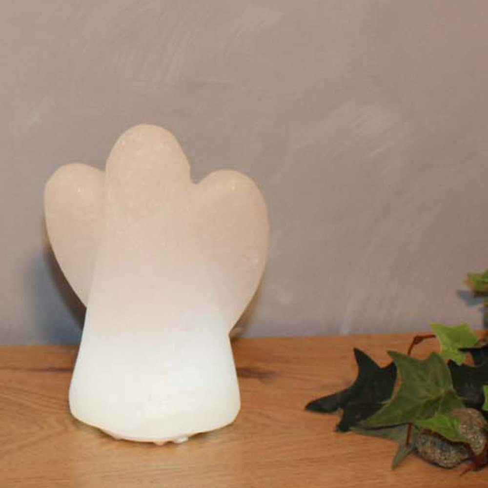 Wagner Life Design Salzkristall-Tischlampe Engel, LED wechselbar, Warmweiß, Handgefertigt aus Salzkristall - jeder Stein ein Unikat, H: ca.13 cm