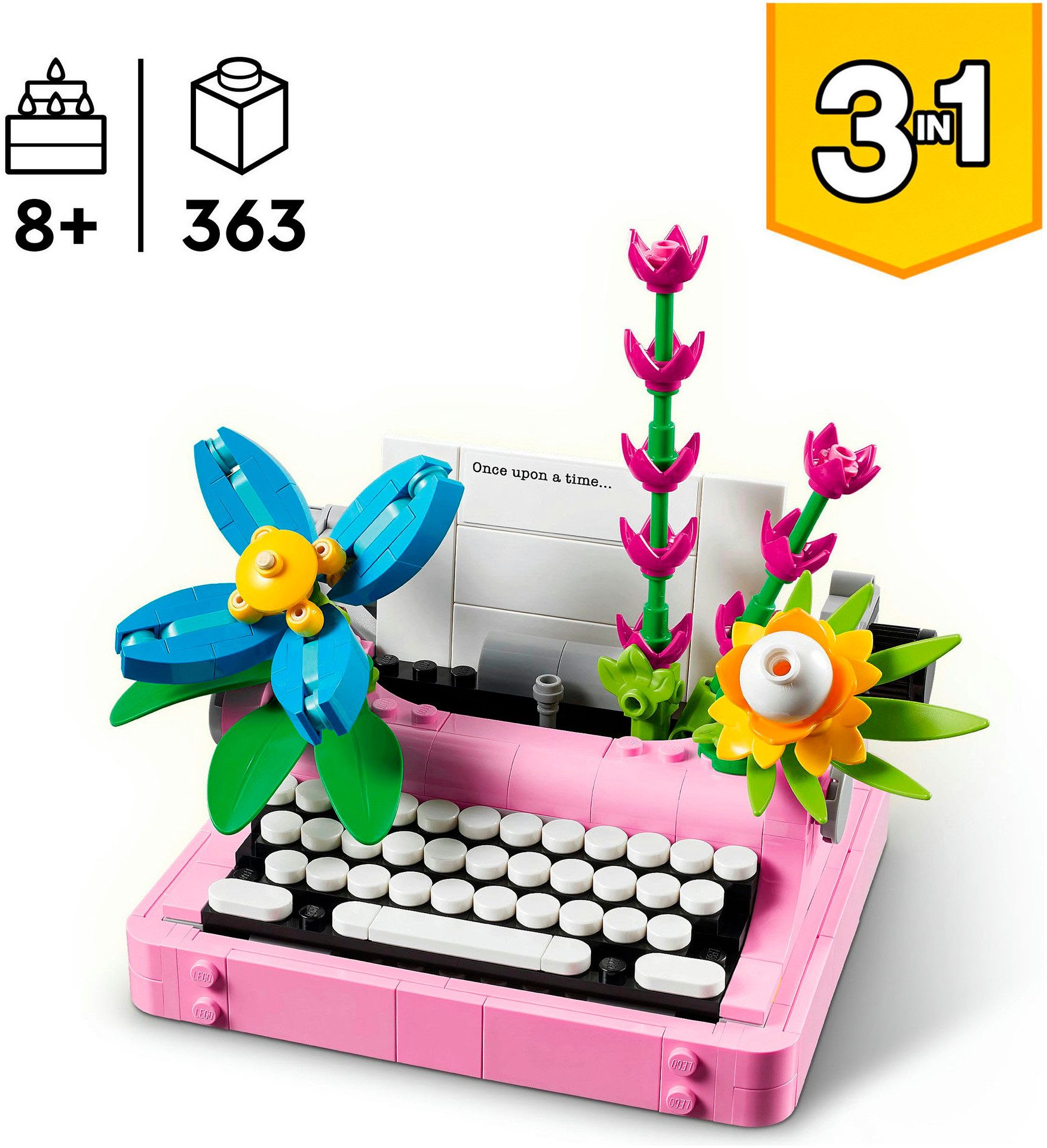 LEGO® Schreibmaschine mit Blumen (31169), LEGO Creator Konstruktionsspielsteine, (363 St), Made in Europe – Bild 3 von 5