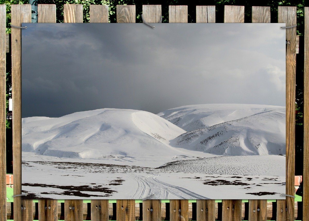 Thumbnail - Wallario Sichtschutzzaunmatten Schneebedeckte Hügel am Meer