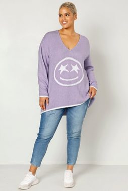 Angel of Style Strickpullover Pullover oversized Smiley V-Ausschnitt Langarm