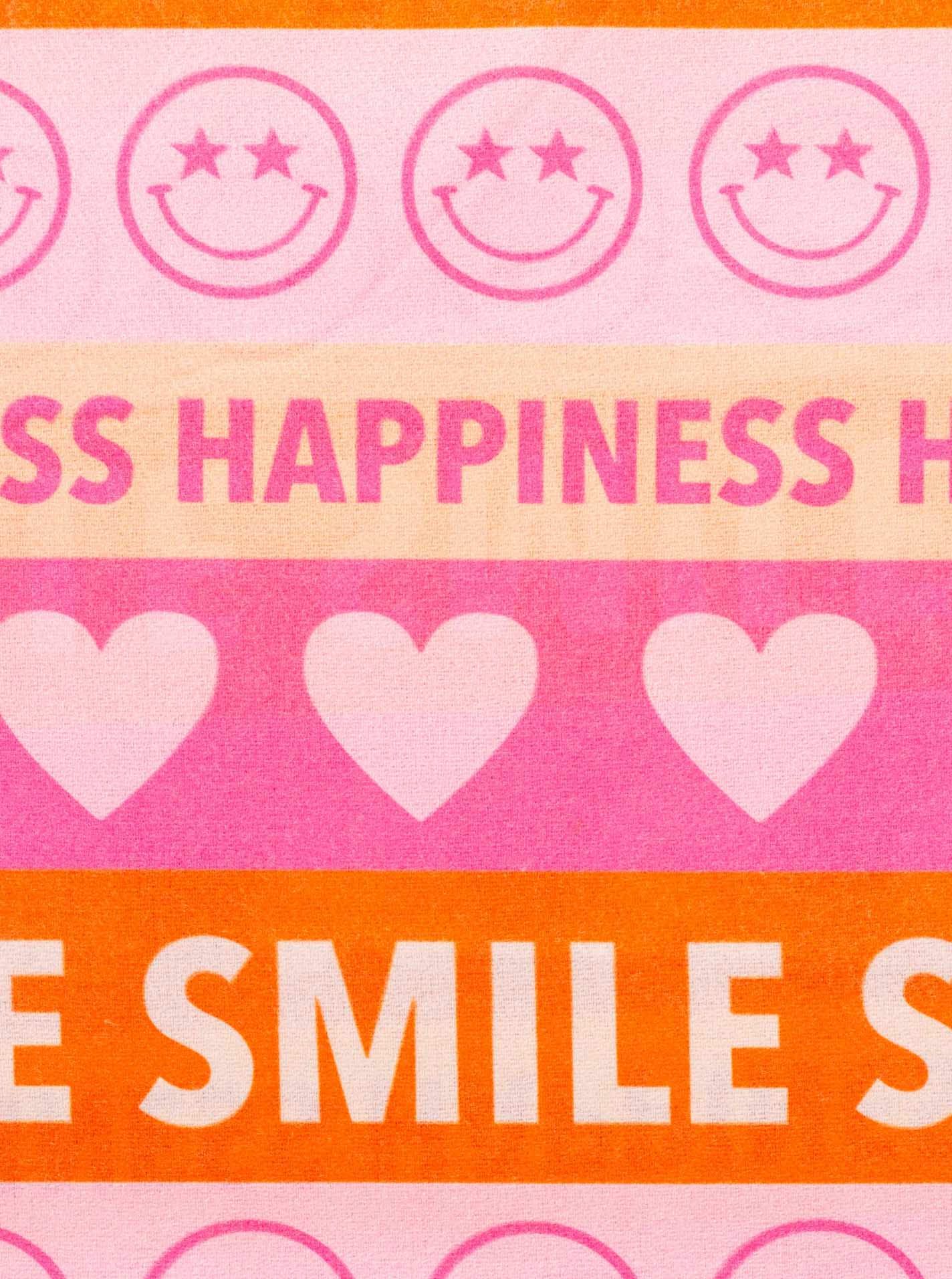 Zwillingsherz Schal "Smile and Hearts", mit Fransen, fröhlichem Schriftzug, Herzen