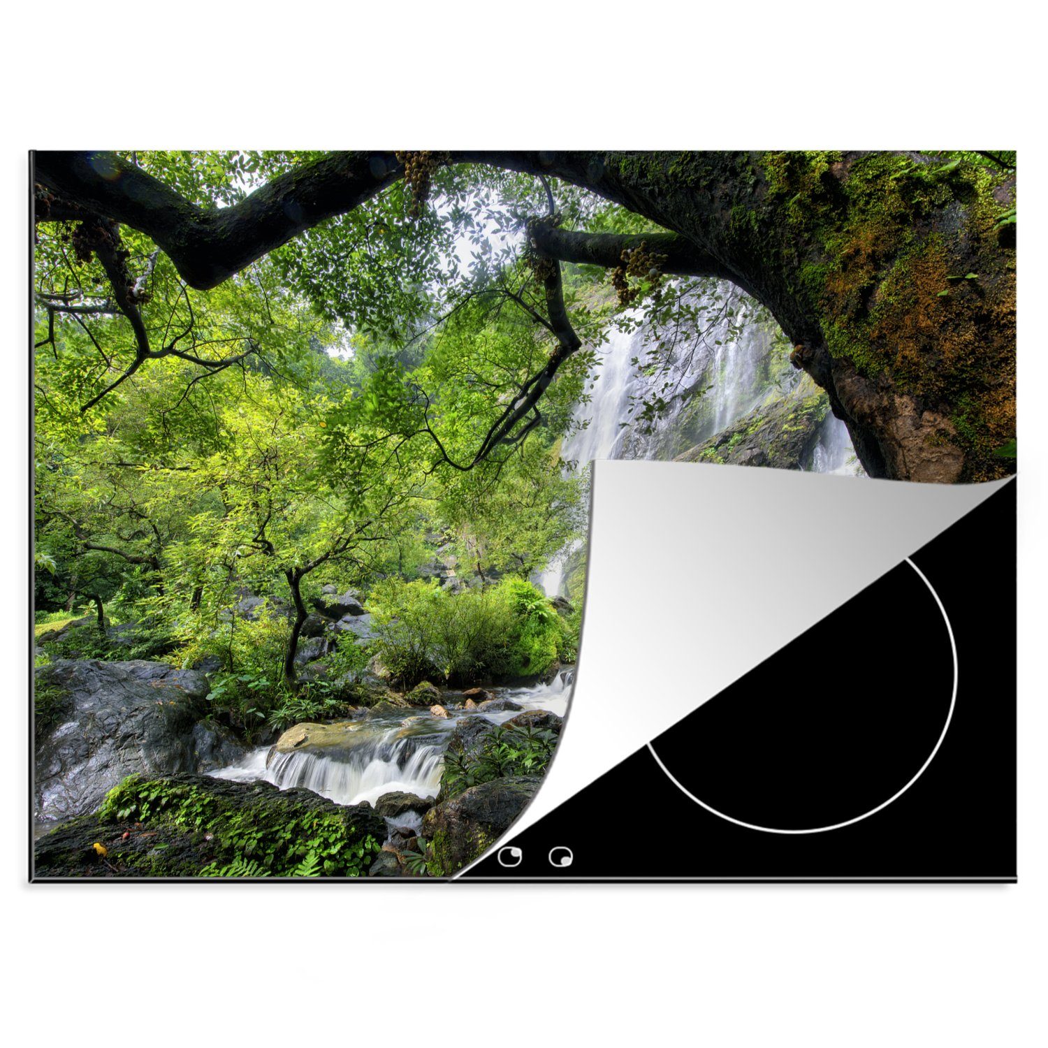 Arbeitsfläche einen Ceranfeldabdeckung Vinyl, steilen Vegetation im Mobile Wasserfall um Viel Klong-Lan-Nationalpark, Herdblende-/Abdeckplatte nutzbar, cm, (1 70x52 tlg), MuchoWow