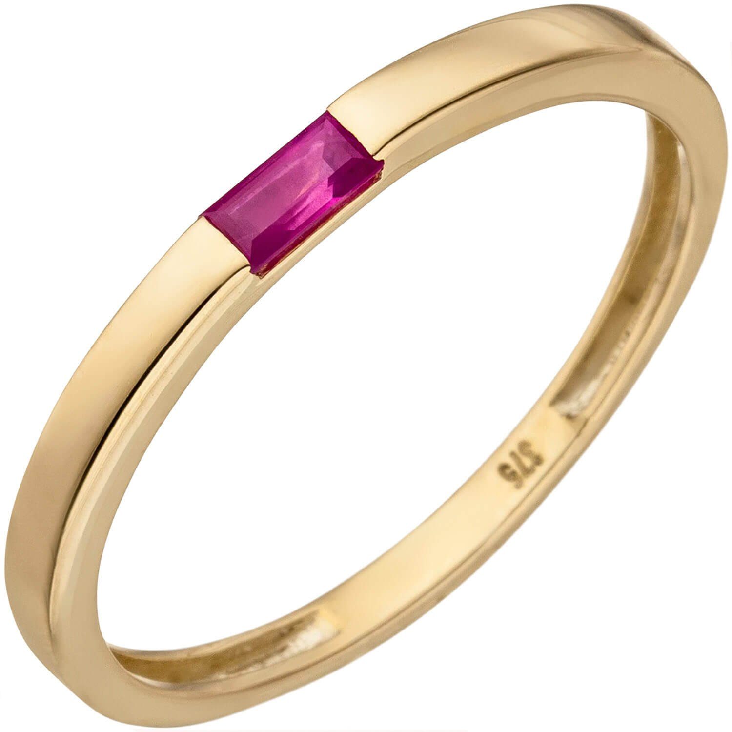 Goldring 375 375 Fingerring Damenring Ring Gelbgold Rubin Gold Gold rotem mit Schmuck Krone Fingerschmuck,